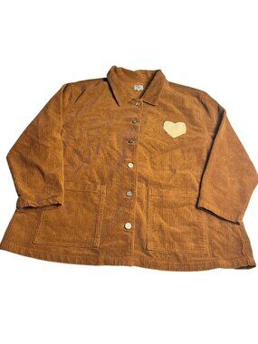 Shiny By Nature Brown S Corduroy Jacket Heart Patch Button Front Two Pockets